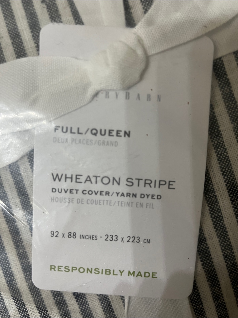 Pottery Barn Navy and White Wheaton Stripe Duvet Cover queen / full 92x88 NWT - Picture 2 of 3